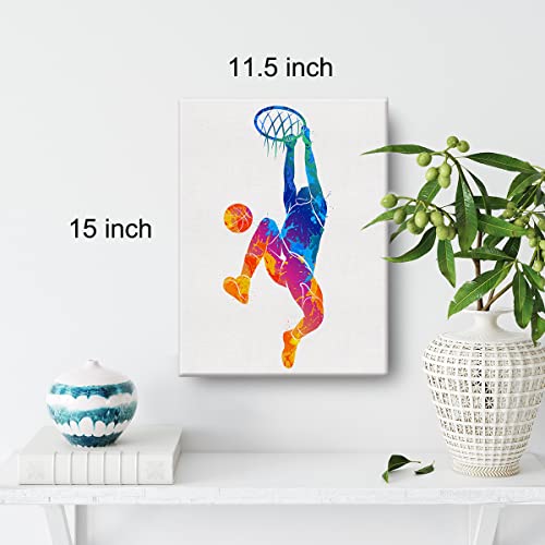 Basketball Man Watercolor Wall Jumpman Basketball Canvas Painting Prints For Home Office Wall Decor Framed Sports Artwork Basket Gifts(12X15) #TOP1