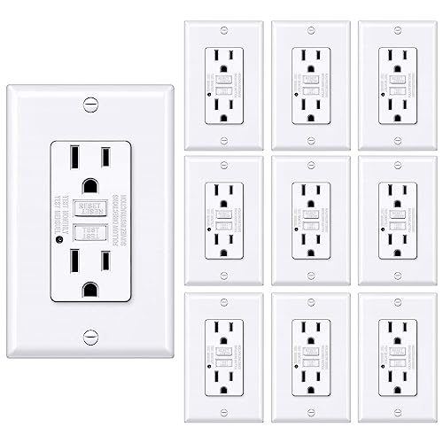 [10 Pack] Bestten 15 Amp Gfci Receptacle Outlet, Gfi Outlet With Led Indicator, Ground Fault Circuit Interrupter, Non-Tamper-Resistant, Wallplate Included, Etl Certified, White #TOP8