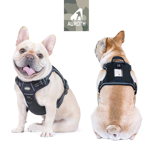 Image of FIVEWOODY Tactical Service Dog Harness Training No Pulling Front Clip Leash Attachment Reflective K9 Working Dog Vest Easy Control for Small Medium Large Dogs, Service Dog Harness Black-S