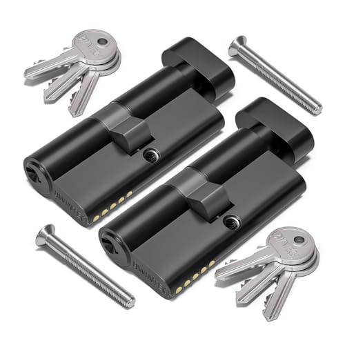 Bwintech 2 Pcs Keyed Alike 70mm (35T/35) Black Euro Cylinder Lock,Door Barrel Lock,Thumbturn Knob with 6 Standard Keys,Anti-Pick,Anti-Bump,Anti Drill,High Security for UPVC,Wooden,Composite Doors