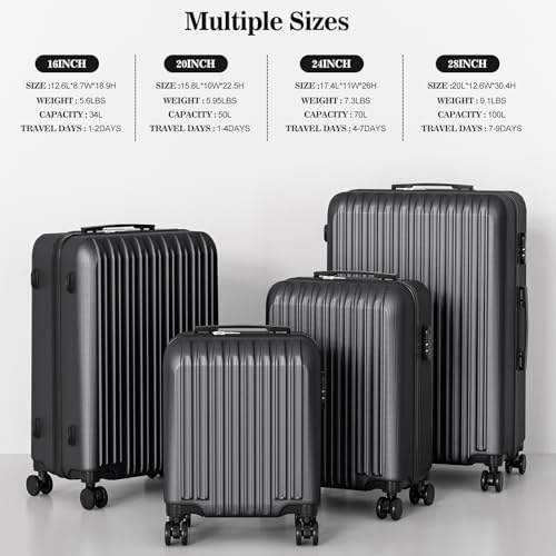 Apelila 4 Piece Hardshell Luggage Sets,Travel Suitcase,Carry On Luggage with Spinner Wheels Free Cover&Hanger Inside4PC (Wave Black)