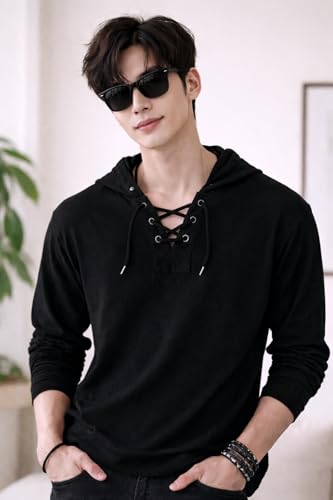 Image of Men's Cotton Blend Regular Fit Hooded Neck T-Shirt