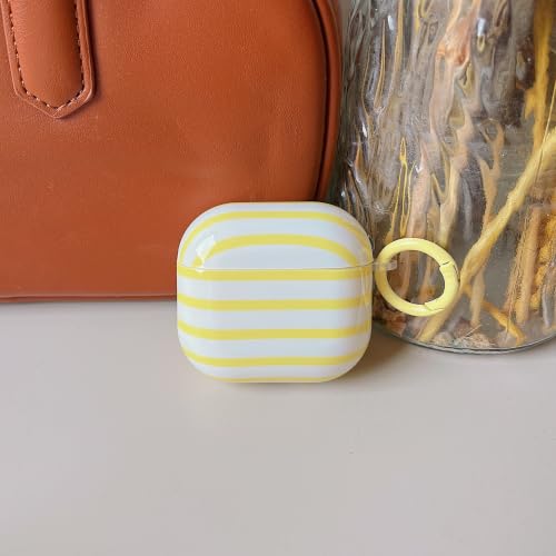 Image of MINSCOSE for AirPods 4 Clear Case,Cute Stripes Aesthetic Pattern Design with Trendy Keychain Ring,Soft TPU Anti-Drop Shockproof Protective Cover with Cleaner Kit for Girls Women-Yellow