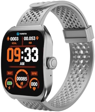 Toreto Eclipz Arc Smartwatch with 1.81" IPS Display, Bluetooth Calling, IP67 Water Resistance, 22mm Silicone Strap, 12-Day Battery, iOS & Android Compatible (Arctic Silver)