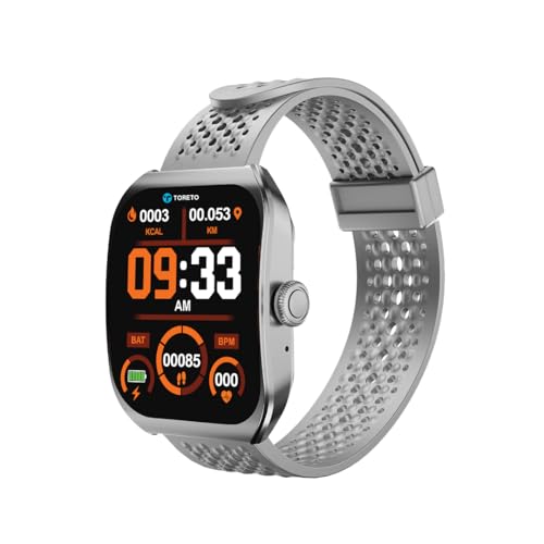 Image of Toreto Eclipz Arc Smartwatch with 1.81 inch IPS Display, Bluetooth Calling, IP67 Water Resistance, 22mm Silicone Strap, 12-Day Battery, iOS & Android Compatible (Arctic Silver)