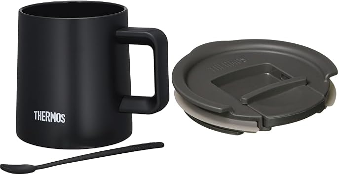 Thermos JDZ-350 BK + Vacuum Insulated Mug, 11.8 fl oz 350 ml, Black, Dishwasher Safe, Inner Ceramic Treatment, Stain Resistant, Coffee Cup with Stirer, Lid for 11.8 fl oz 350 ml, Dark Gray, JDS LidM