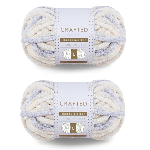 Crafted by Catherine Chunky Heather Multi Yarn - 2 Pack (49 Yards Each Skein), Neutral Multi, Gauge 6 Super Bulky