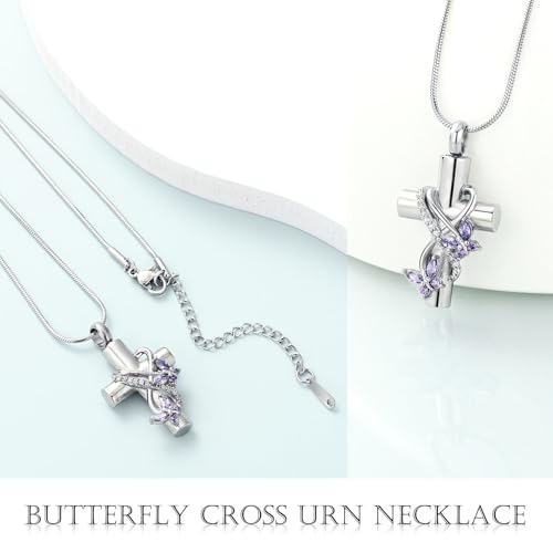 Imrsanl Butterfly Cross Urn Necklace for Ashes Men Women Cremation Jewelry Ashes Pendant for Human Memorial Ash Jewelry3