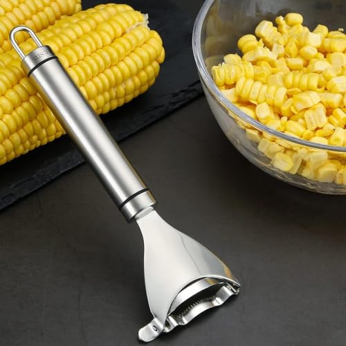 Image of Stainless Steel Corn Peeler Tool | Corn Cob Stripper & Kernel Remover | Sharp Blade, Ergonomic Grip | Easy Clean Sweet Corn Cutter Kitchen Gadget (1)
