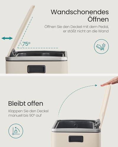 SONGMICS Mülleimer 50 L, Stahl, mit Deckel, Softclose, 15 Müllsäcke – Ansicht 5