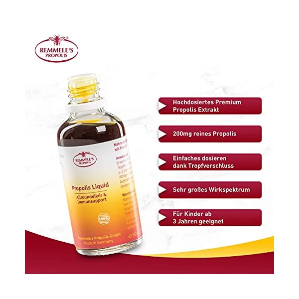 Remmele’s Propolis Tropfen mit Alkohol 30ml, hochwirksame Propolis Tinktur 20%, wasserlösliches Propolis Extrakt… – Bild 3