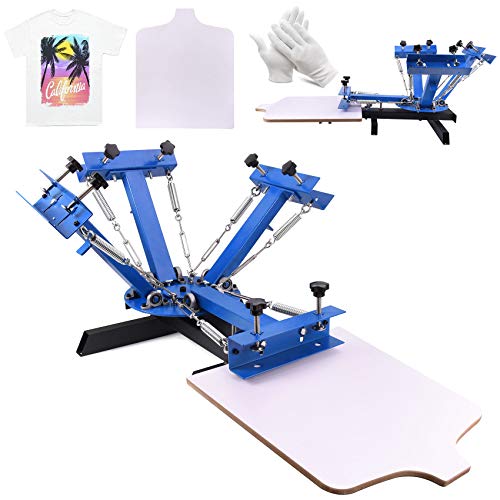 Seeutek Screen Printing Press 4 Color 1 Station Silk Screen Printing Machine Kit 21.7 x 17.7 Inch Removable Pallet for T-Shirt DIY Printing