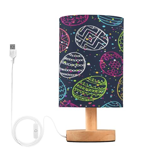 SDMKA Easter Eggs Pattern Bedside Table Lamp for Bedroom, Minimalist Nightstand Lamp with Round Fabric Shade for Living Room, Office, No Bulb Required