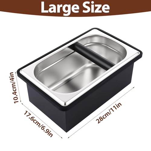 AKOLAFE Coffee Knock Box Stainless Steel Large Espresso Knock Box Coffee Bin Coffee Grounds Knock Box Container Sage Knock Box with Removable Knock Bar and Non Slip Base for Knocking Filter - Image 2