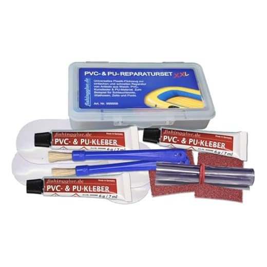 fishingglue.de PVC & PU Reparatur Set XXL, Flickzeug für Schlauchboot Zelt Pool Gewebe Planen Markise Isomatte Luftmatratze aus Vinyl, PVC, Polyurethan