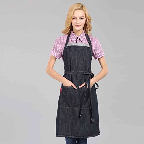 Tablier en Jean pour Coiffeur Denim Shop Tabliers pour Hommes Tabliers avec Poches pour Le Travail Noir pour Les boulangers Artistes
