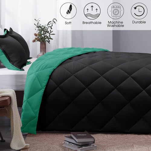 Image of 300 TC Reversible Comforter for Double Bed Dual Colour Blanket for All Weather 90 x 100 (Black and Mint Leaf)