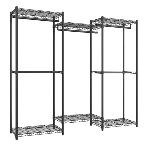 SONGMICS Heavy-Duty Clothes Rack, Garment Rack, Portable Closet, 68.7-Inch Wide Clothing Rack with Adjustable Mesh Shelves and Hanging Rails, Ink Black ULGR433B01 by SONGMICS - Image 2