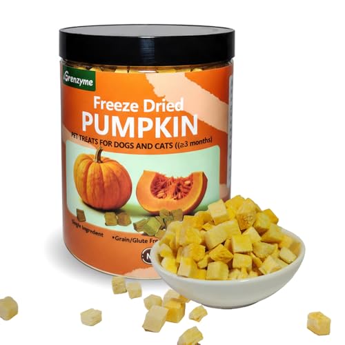 Vorenzyme Freeze Dried Pumpkin Dog & Cat Treats Single Ingredient Natural Pumpkin Snacks High Fiber Digestive Support Grain Free Healthy Pet Training Treats & Food Topper 3.5 oz