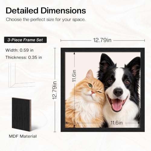 Image of Picrit 12x12 Picture Frame 3 Pack, Wall Mount Display, Black Wood Grain