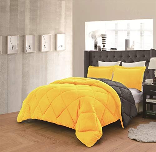 Empire Home 3 Piece Solid Alternative Dayton Comforter Set 16 Color Combinations (Yellow/Gray, Cal King)