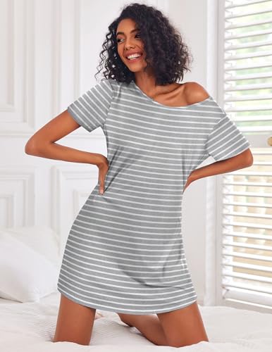 Ekouaer 3 Pack Nightgowns for Women Short Sleeve Sleepshirt Button Down Nightshirt Soft Pajamas Dress Casual Sleepwear4