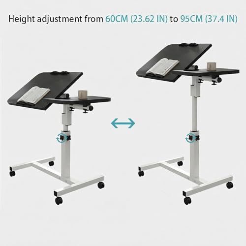 Medical Adjustable Tilt Overbed Bedside Table with Wheels, 23.6 to 37.4 in Mobile Bedside Desk with Tilt Top, Rolling Laptop Stand for Hospital, Home, Office & Couch Use, Black by PeakPursuit - Image 4