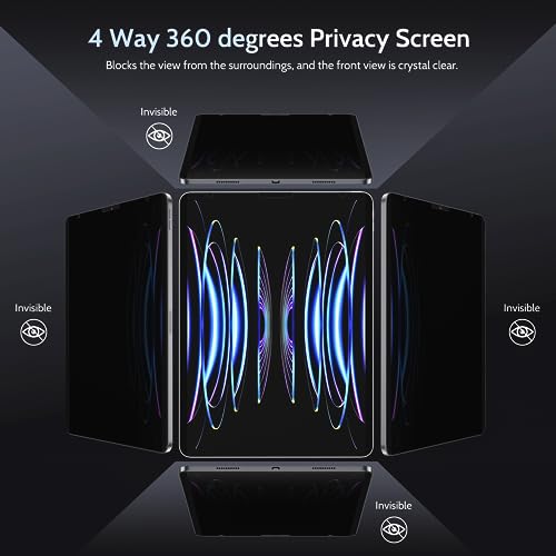 Image of Peslv 4 Way Magnetic Privacy Screen Protector for iPad Pro 12.9 Inch 2018 2020 2021 2022, Removable 360 Degree Spy Private Black Security Screen Filter, Easy Install Anti Blue Light Glare
