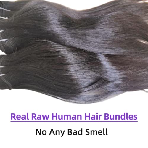 One Donor Real Raw Natural Straight Human Hair 3 Bundles 16 18 20 Inches Last 5+ Years Luxury Unprocessed Virgin Bundles Weave Can Bleached To 613 Color Easily(16"18"20") #TOP4