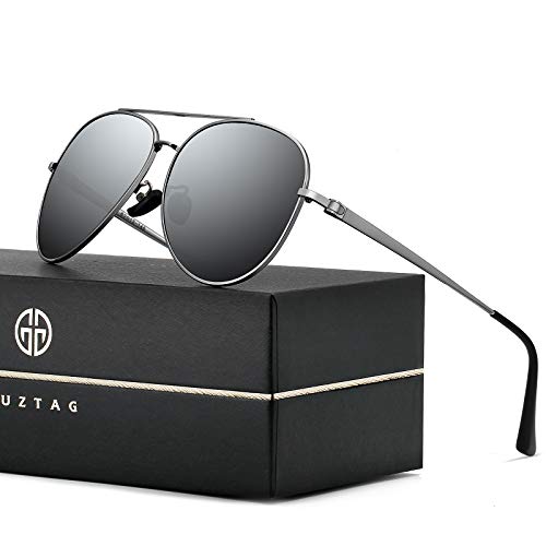 Guztag Classic Aviator Polarized Sunglasses For Men Uv400 Protection Lens Stainless Steel G8259(Gray & Dark Gray) #TOP7