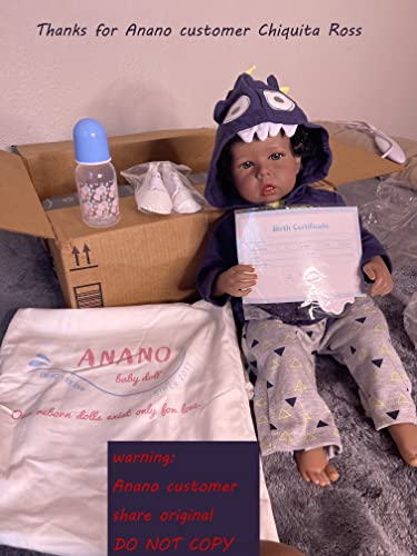 Anano 20 Inch Biracial Black Reborn Dolls Soft Silicone Cloth Body Newborn Baby Dolls African American Boy Baby Dolls Ethnic Reborn Toddler Best Gift Sets #TOP1