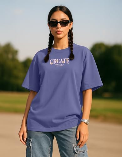 Image of Cotton Blend Oversized Baggy Fit Drop Shoulder Graphic Printed Half Sleeve T-Shirt Combo for Women (Pack of 3) (Sizes: S to 2XL)