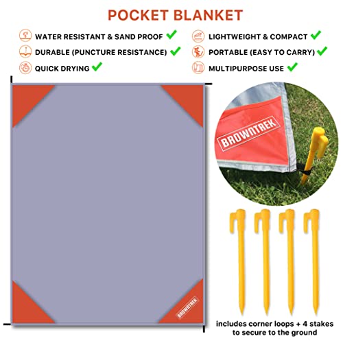 Browntrek Pocket Blanket -Compact Picnic Blanket (60"X 56") - Sand Proof Beach Blanket/Water Resistant Ground Cover. Packable Outdoor Blanket For Hiking, Camping, Picnics, Travel, And Beach Trips #TOP5