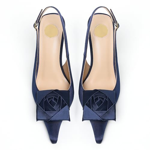 Image of Satin Slingback Pumps Women Floral Knot Pointed Toe Stiletto Heels