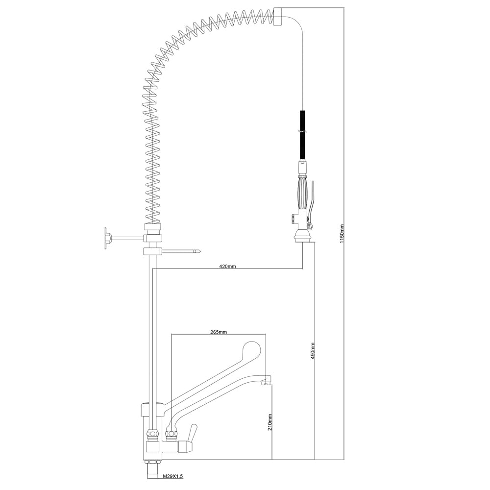 Grifo Ducha Monomando de Palanca Ergonómico Gerontológico con Caño, 2 Aguas, Estilo Profesional para Cocina Comercial