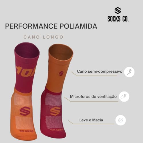 Socks Co Meia 10 KM, Meia Esportiva de Corrida, Cano Alto, Cores Diversas (BR, Numérico, 36, 43, Reg