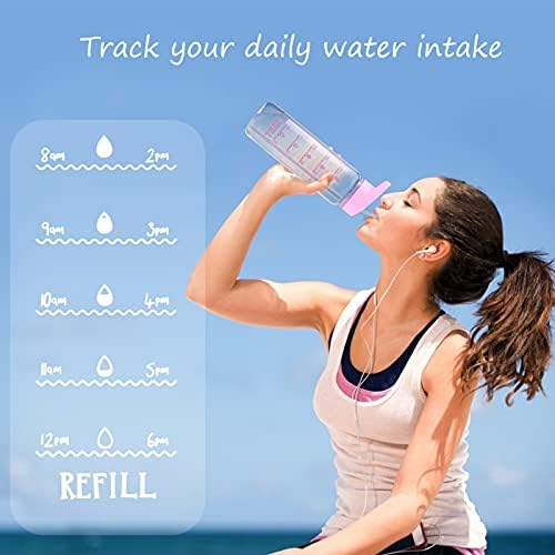 Miuse 24oz Motivational Sports Water Bottle with Time Marker, 720ml Water Bottle with Straw Leakproof BPA-Free Water Bottle for Children Cycling, Hiking(Sloth)