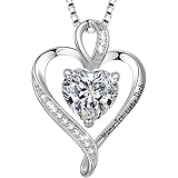 LAVUMO Cadena con corazón de plata de ley 925 y oro rosado para mujer, collar hipoalergénico para mujer con colgante de corazón, para mujer, mamá, novia, en cumpleaños, Navidad, día de San Valentín, I