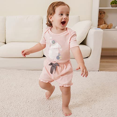 V.&Grin Baby Girls Cotton Outfits Clothes, Unisex Summer Cute Newborn Bodysuit And Shorts Sets For 0-24 Month(Bunny 0-3M) #TOP1