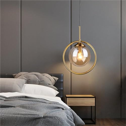 Suspension vintage en verre globe doré, luminaire réglable