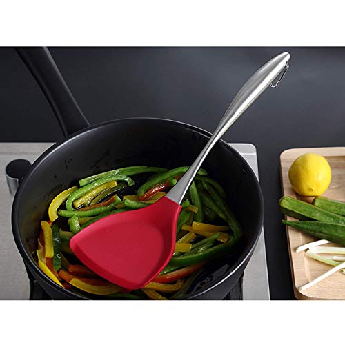 Image of Kitchen Heat Resistant Silicone Spatula Set (Pack of 2) Multipurpose Solid and Ladle Spatulas - Nylon Utensils with Nonstick, 304(18 /10) Stainless Steel Durable Handle (Red)