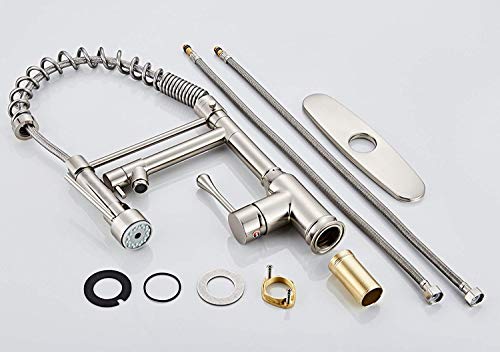 Kitchen Faucet With Pull Down Sprayer Nickel Brushed - Modern Single Handle High Arc,Single Level Brass Kitchen Sink Faucets With Deck Plate,Beelee Bl7091Np #TOP5