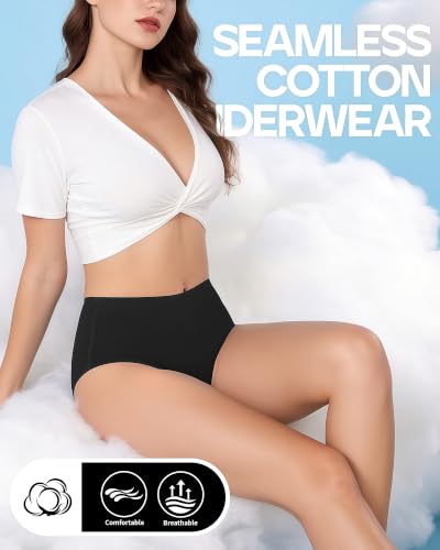 Image of Xibing Seamless Cotton Underwear for Women No Show Briefs High Waist 6-pack | No rolling up and down, tag-free and breathable, Full coverage soft comfort for everyday wear