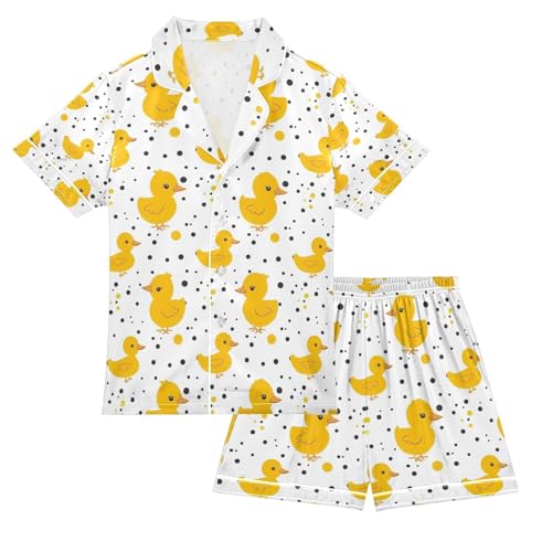 senya Cute Duck with Polka Dot A Satin Summer Pajama Sets Silk Short Sleeve Button Down Sleepwear
