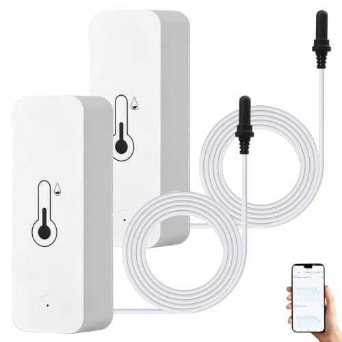 2 Stück WiFi Hygrometer Thermometer Sensor: Smart Wlan Thermometer Hygrometer Mit Externem Sensor, Innen Außen für Gefrierschrank, Aquarium...