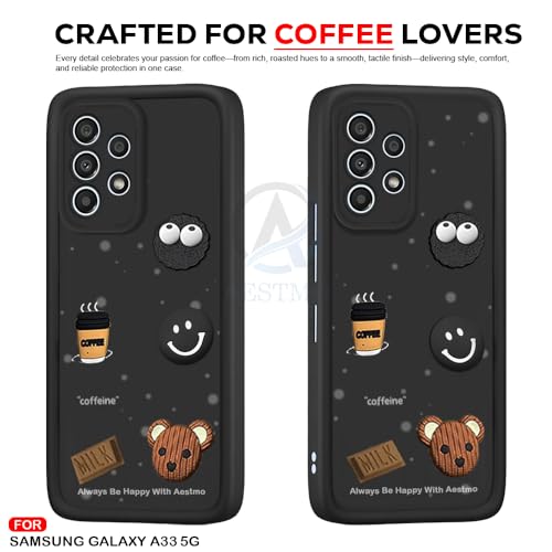 Image of AESTMO Back Case Cover for Samsung Galaxy A33 5G Cover | Cute Fun Cartoon 3D Ball | Coffee Silicone Case | Full Body Protection | Camera Protection Back Cover for Samsung Galaxy A33 5G (Black)