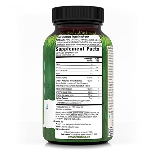 Irwin Naturals Stored-Fat Belly Burner - With Sinetrol, Grapefruit, Sweet Orange & Blood Orange - 60 Liquid Soft-Gels #TOP1