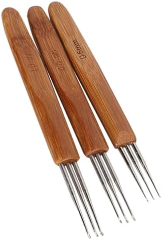 9Pcs Dreadlock Crochet Hook Set, Stainless Steel Bamboo Handle Hair Weaving Tool, 3 Hooks, Ideal for Fixing Long Hairs, Wig Knitting & Braid Design — view 7