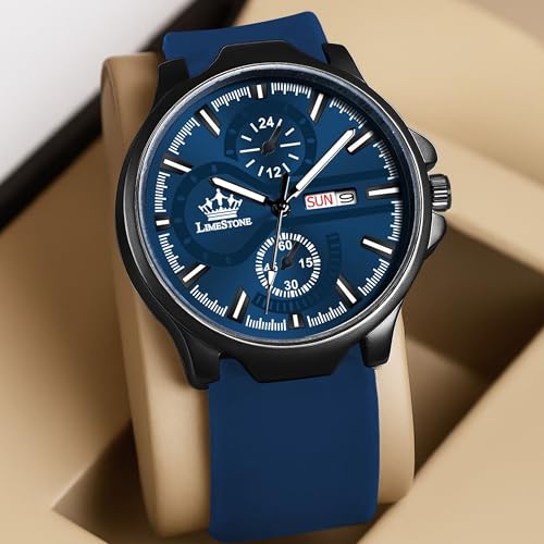 Image of LIMESTONE Men's Analog Quartz Watch with Day & Date Display, Leather /Silicone Strap - Casual & Formal Wrist Watch for Men