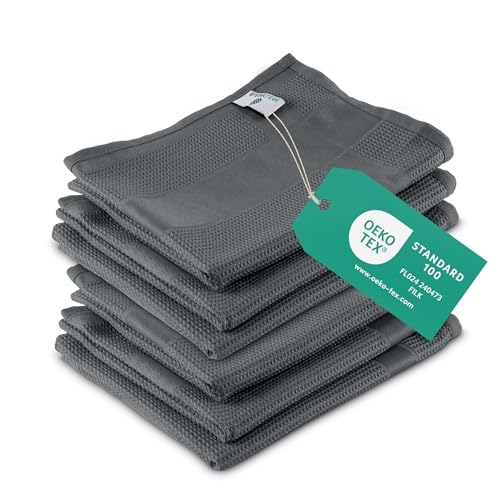 ELEXACLEAN Geschirrtücher Microfaser (6er Set, 68x42 cm, grau/anthrazit) saugstark, waschbar bis 60°C, Geschirrhandtücher, Handtücher Küche modern